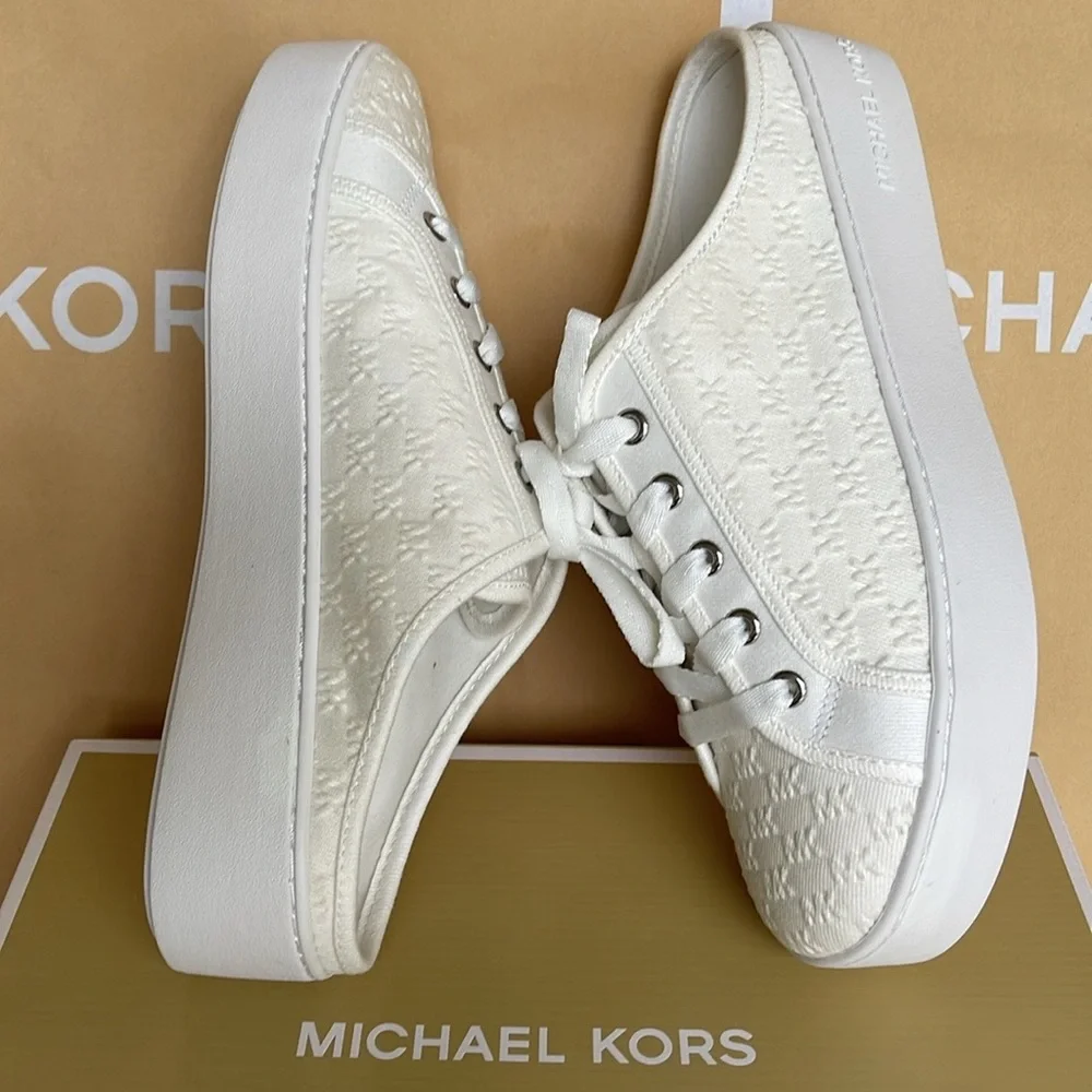 Michael Kors POPPY SLIDE SNEAKERS MK DEBOSSED WASHED DENIM 49T4POFP2D Platforms